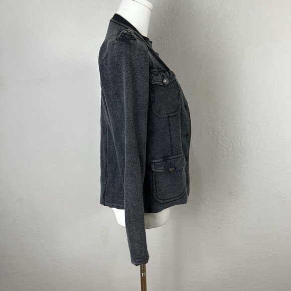 Free People Military Jacket Washed Black Gray Cotton Epaulets Buttons Size Small - Picture 7 of 12